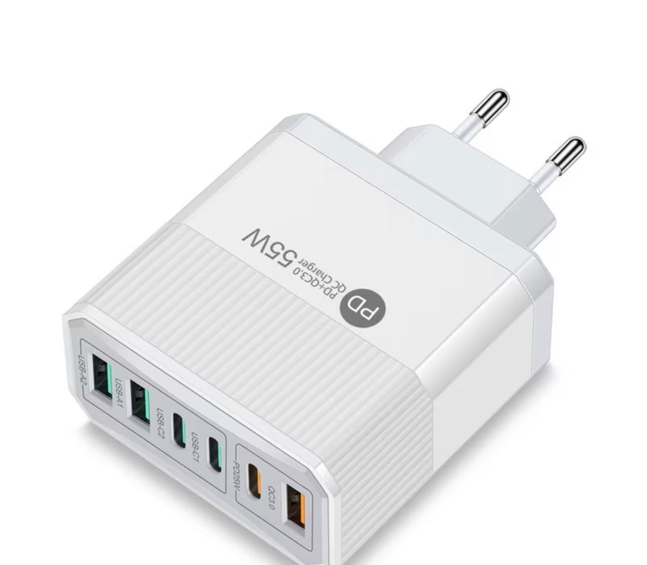 55W 6-PORT FAST CHARGER 9 3X USB-C + USB-A, PD 3.0 + QC 3.0)